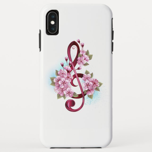 Capa Para iPhone, Case-Mate Musical treble clef notes with Sakura flowers (Verso)