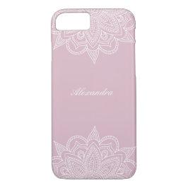 Capa iPhone 8/ 7 Na moda e Lace de Mandala Branca e Rosa Rosa Elega