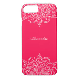 Capa iPhone 8/ 7 Na moda e Lace de Mandala Branco e Coral Elegante