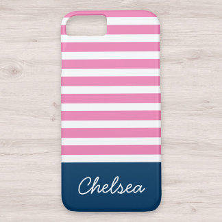Capa Para iPhone Da Case-Mate Na moda Rosa Stripes Azul Nome