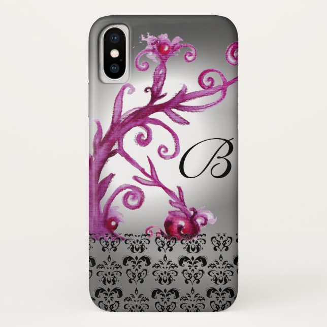 Capa Para iPhone, Case-Mate NADAÇOS, BERRIES MONOGRAMA DAMASK rosa, branco pre (Verso)