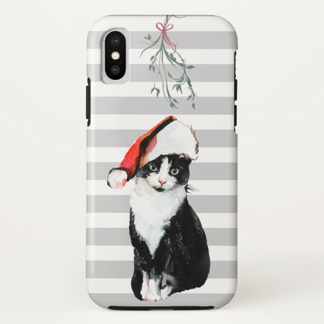 Capa Para iPhone, Case-Mate Natal preto e branco vestindo chapéu de Papai Noel (Verso)
