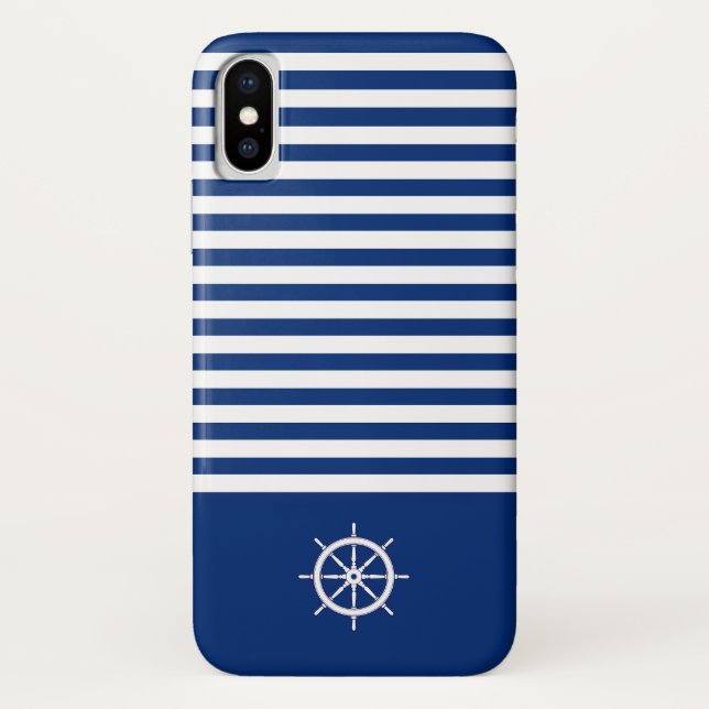 Capa Para iPhone, Case-Mate Náuticas+Barras Azul+Branco (Verso)