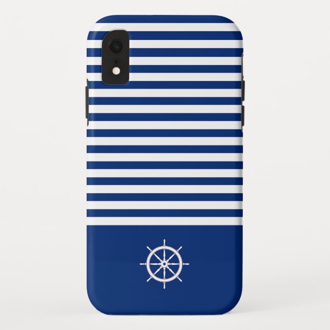 Capa Para iPhone, Case-Mate Náuticas+Barras Azul+Branco (Verso)