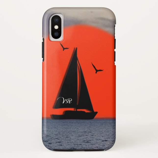Capa Para iPhone, Case-Mate Navio de vela monograma (Verso)