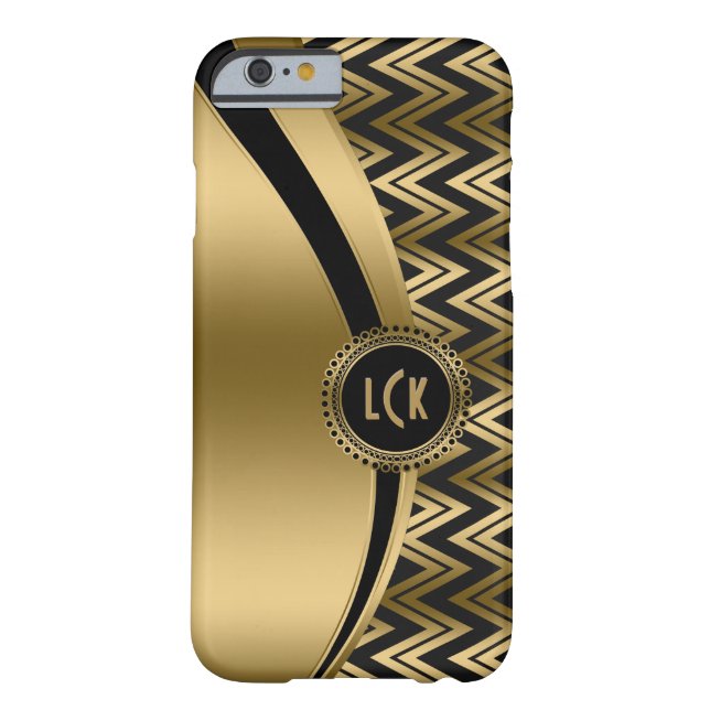 Capa Para iPhone, Case-Mate Negra Moderna e Dourada Geométrica Zigzag Chevron  (Verso)