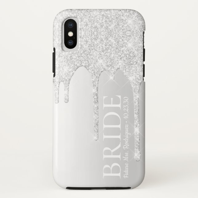 Capa Para iPhone, Case-Mate Noiva Futuro Senhora Silver Glitter Drip (Verso)