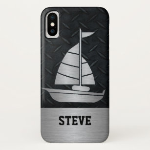 Capa Para iPhone X Nome áspero do veleiro da prata da placa do carvão