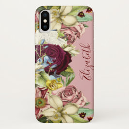 Capa Para iPhone Da Case-Mate Nome da Borgonha Rosa Floral Vintage