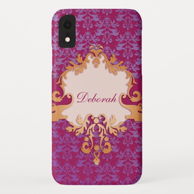 Capa Para iPhone, Case-Mate Nome de ouro roxo damasco do elefante (Verso)