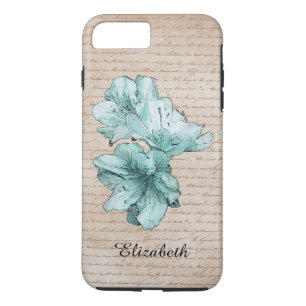 Capa iPhone 8 Plus/7 Plus Nome de Personalização da Flor Ilustrada Aqua com