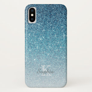 Capa Para iPhone Da Case-Mate Nome do Monograma do Minigráfico Glitter Azul