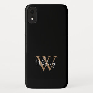 Capa Para iPhone Da Case-Mate Nome do Monograma do Script Dourado Preto Moderno