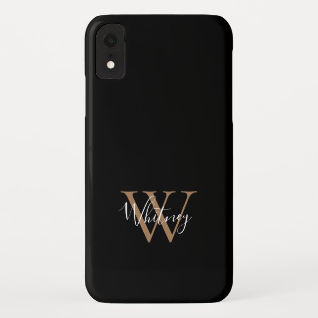 Capa Para iPhone, Case-Mate Nome do Monograma do Script Dourado Preto Moderno  (Verso)