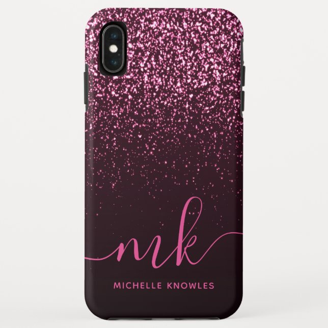 Capa Para iPhone, Case-Mate Nome do Monograma do Script Moderno do Glitter Ros (Verso)