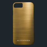 Capa iPhone 8/ 7 Nome do Monograma Metálico de Folha de Ouro Luxo<br><div class="desc">Folha de Ouro,  Lúpulo de luxo,  Monograma de Aço Inoxidável Metálico Simples e Elegante. Este caso monograma pode ser personalizado para incluir seu primeiro nome. Entre em contato com o designer para obter produtos correspondentes personalizados.</div>