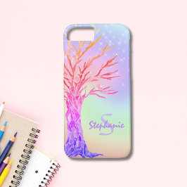 Capa iPhone 8/ 7 Nome do Monograma Rainbow Colors Girl