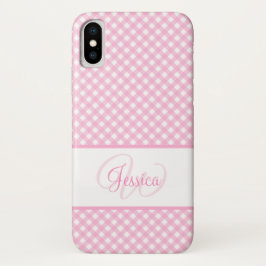Capa Para iPhone Da Case-Mate Nome do Padrão Gingham Rosa Girly e Inicial