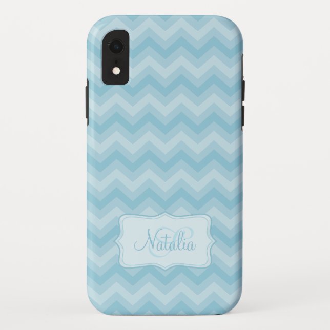 Capa Para iPhone, Case-Mate Nome inicial azul padrão Zigzag (Verso)