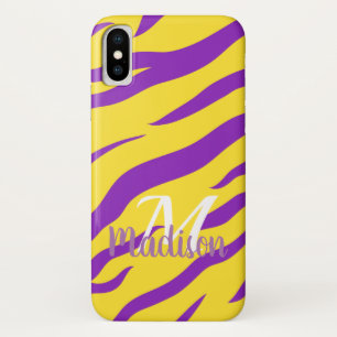 Capa Para iPhone Da Case-Mate Nome inicial da faixa de Tigre Dourada Roxo