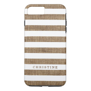 Capa iPhone 8 Plus/7 Plus Nome listrado do monograma de serapilheira rústic