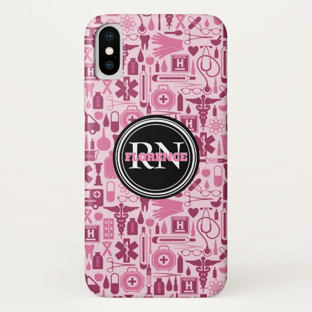 Capa Para iPhone, Case-Mate Nome médico do teste padrão do rosa bonito da (Verso)