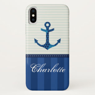 Capa Para iPhone X Nome náutico do costume da âncora do teste padr