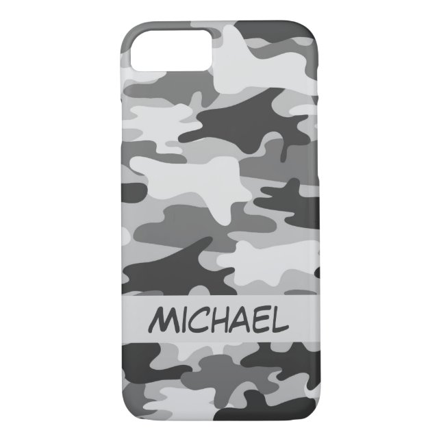 Capa Para iPhone, Case-Mate Nome Personalizado da Camuflagem Silver Camo cinza (Verso)