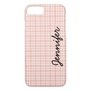 Capa iPhone 8/ 7 Nome Personalizado da Xadrez Laranja e Branca, Min
