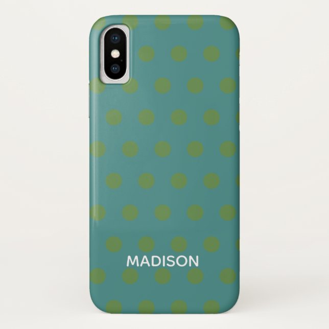 Capa Para iPhone, Case-Mate Nome Personalizado de bolinhas Verde e Teal (Verso)