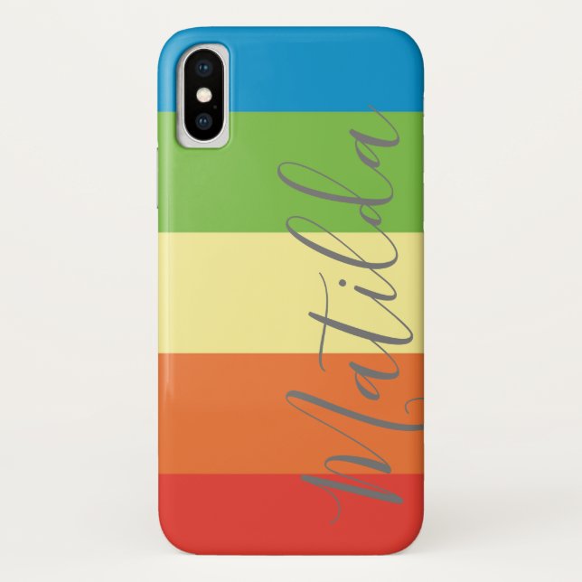 Capa Para iPhone, Case-Mate Nome Personalizado de Stripe do Arco-Íris (Verso)