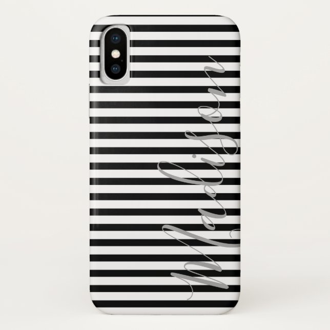 Capa Para iPhone, Case-Mate Nome Personalizado de Stripes Pretas e Brancas (Verso)