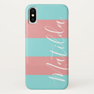 Capa Para iPhone Da Case-Mate Nome personalizado do Aqua listra cor-de-rosa