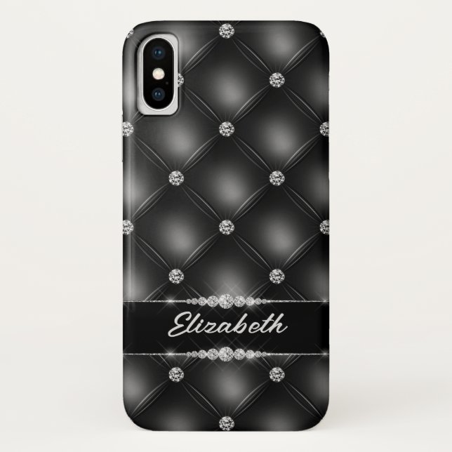 Capa Para iPhone, Case-Mate Nome Personalizado do Diamante do Sparkle Black Bl (Verso)
