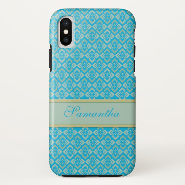 Capa Para iPhone, Case-Mate Nome personalizado do padrão de ouro azul de diama (Verso)