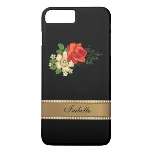 Capa iPhone 8 Plus/7 Plus Nome Personalizado Dourado da rosa vermelha e do D