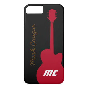 Capa iPhone 8 Plus/7 Plus nome personalizado e guitarra vermelha da rocha