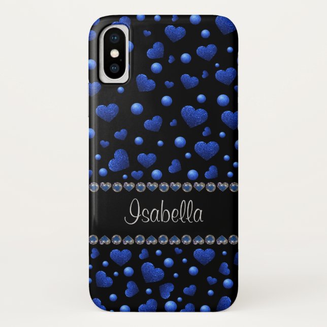 Capa Para iPhone, Case-Mate Nome personalizado, padrão de brilho cardíaco azul (Verso)