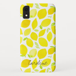 Capa Para iPhone Da Case-Mate Nome personalizado | Padrão de limões amarelo-aqua