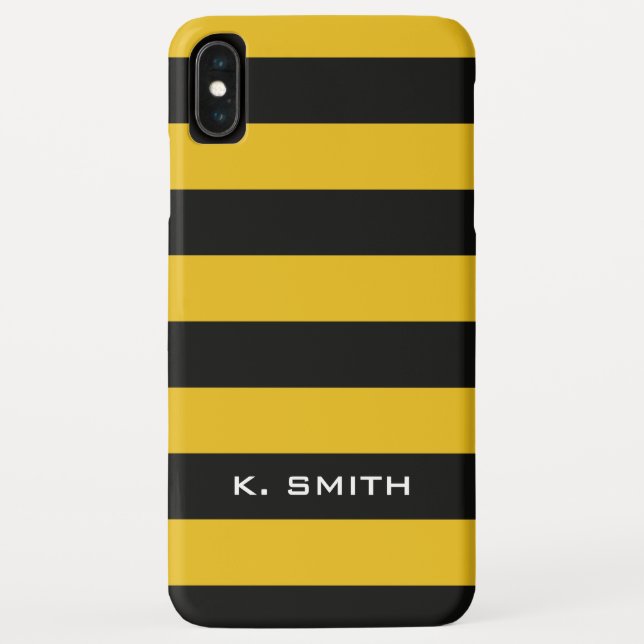 Capa Para iPhone, Case-Mate Nome Personalizado| Padrões de riscas amarelas e p (Verso)