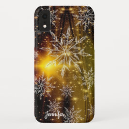 Capa Para iPhone Da Case-Mate Nome Personalizado Preto Dourado Floco de Neve de 