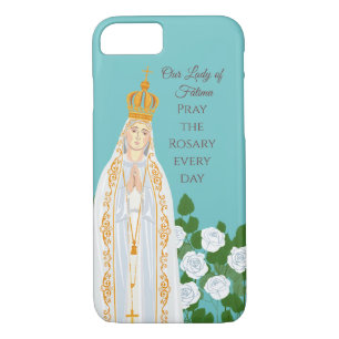 Capa iPhone 8/ 7 Nossa Senhora da Fátima e rosas brancas
