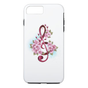 Capa iPhone 8 Plus/7 Plus Notas de clave de trecho musical com flores de Sak