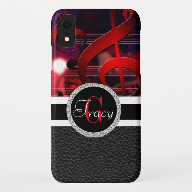 Capa Para iPhone, Case-Mate Notas de música vermelha com couro e um monograma (Verso)