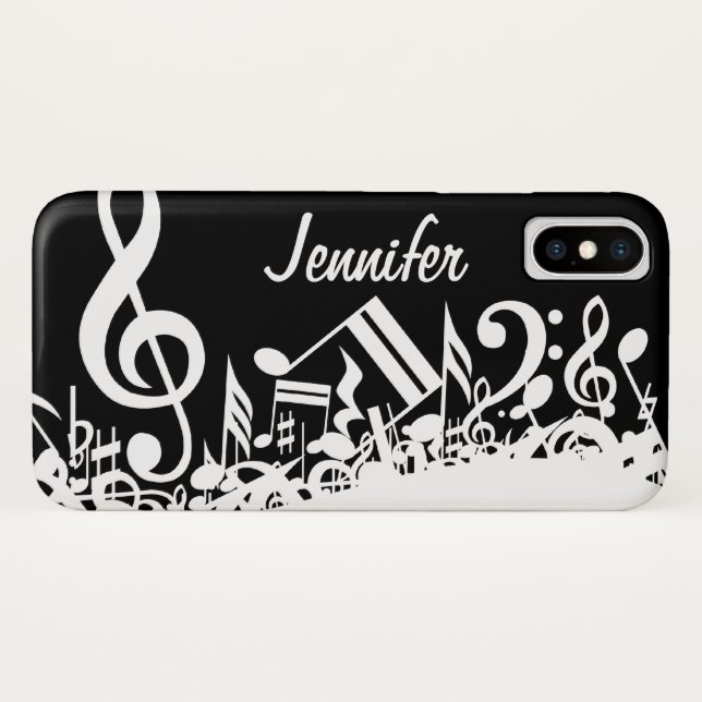 Capa Para iPhone, Case-Mate Notas musicais misturadas brancas personalizadas (Verso (Horizontal))