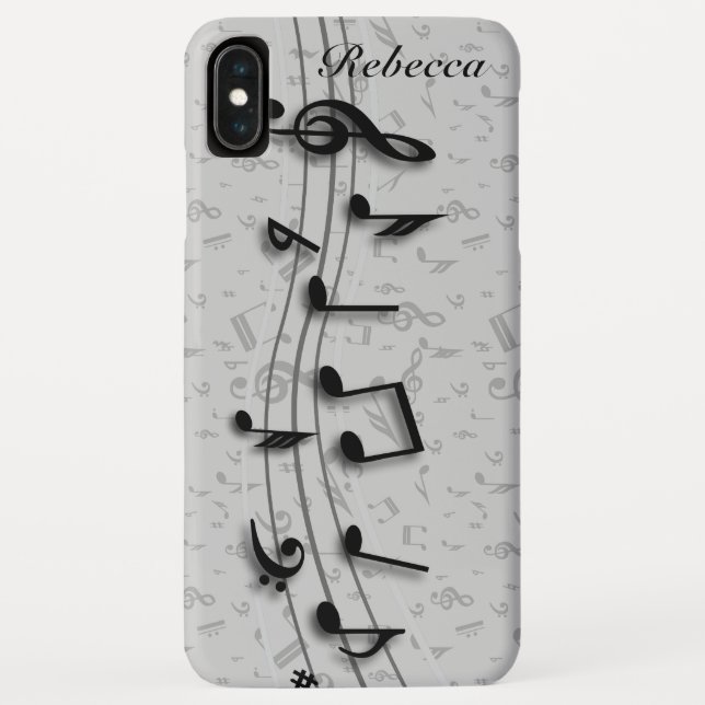 Capa Para iPhone, Case-Mate Notas musicais personalizadas de preto e Cinza (Verso)