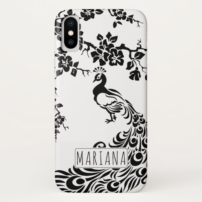 Capa Para iPhone, Case-Mate Nouveau preto, pavão branco e cereja floresce (Verso)