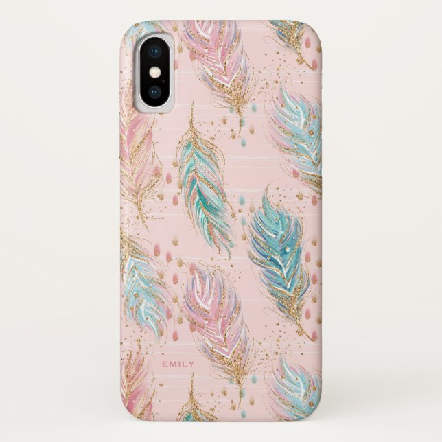 Capa Para iPhone, Case-Mate O brilho tribal Boho empluma-se o teste padrão (Verso)