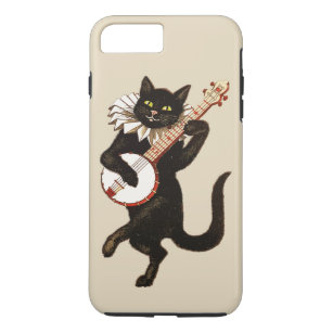 Capa iPhone 8 Plus/7 Plus O gato preto Eyed verde do vintage joga um banjo