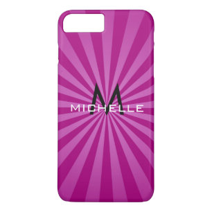 Capa iPhone 8 Plus/7 Plus O monograma Sun Funky roxo irradia listras retros